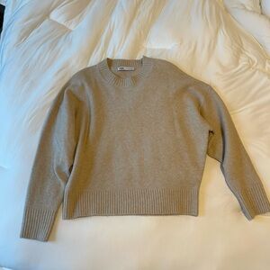 Zara Neutral Beige Ribbed Crewneck Sweater